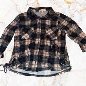 Plaid Button-Up Shirt with Side Ties